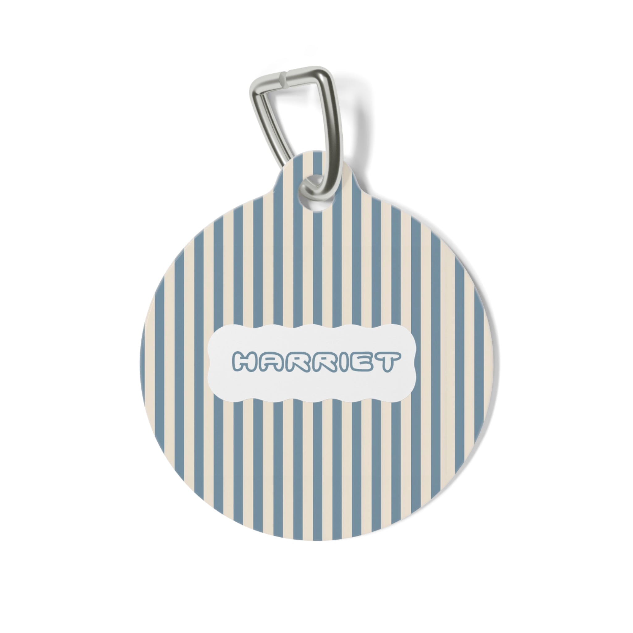 Blue Striped Personalized Pet ID Tag — Custom Name & Phone Number