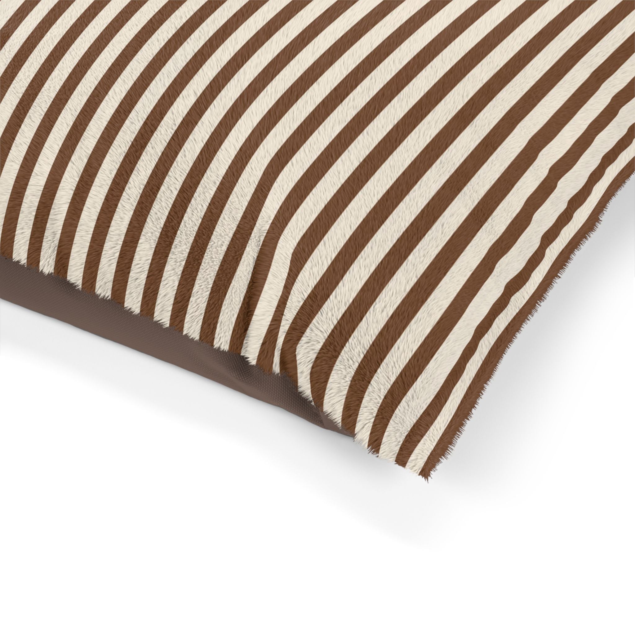 Brown Striped Plush Pet Bed — Cozy Brown & Cream Dog/Cat Cushion