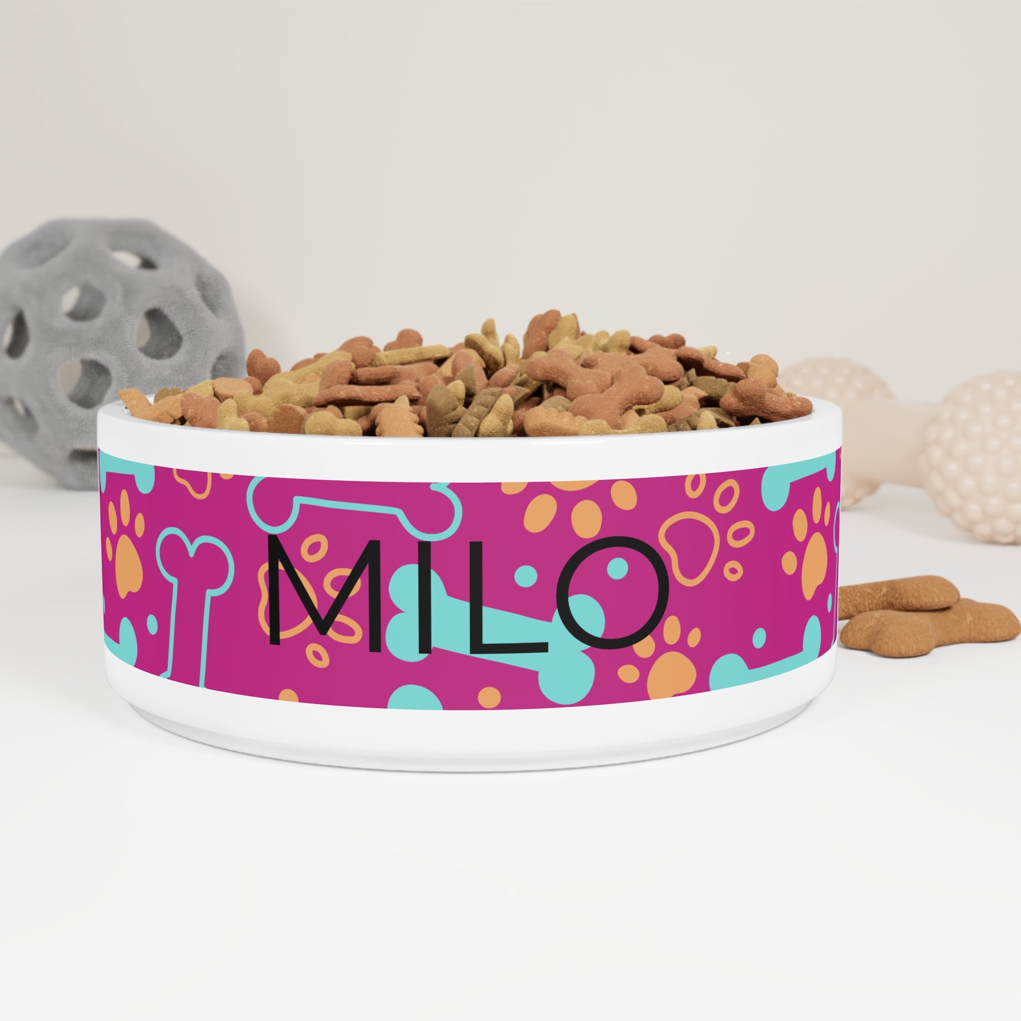 Pink Ceramic Dog/Cat Food and Water Bowl - Custom Name / Personalized