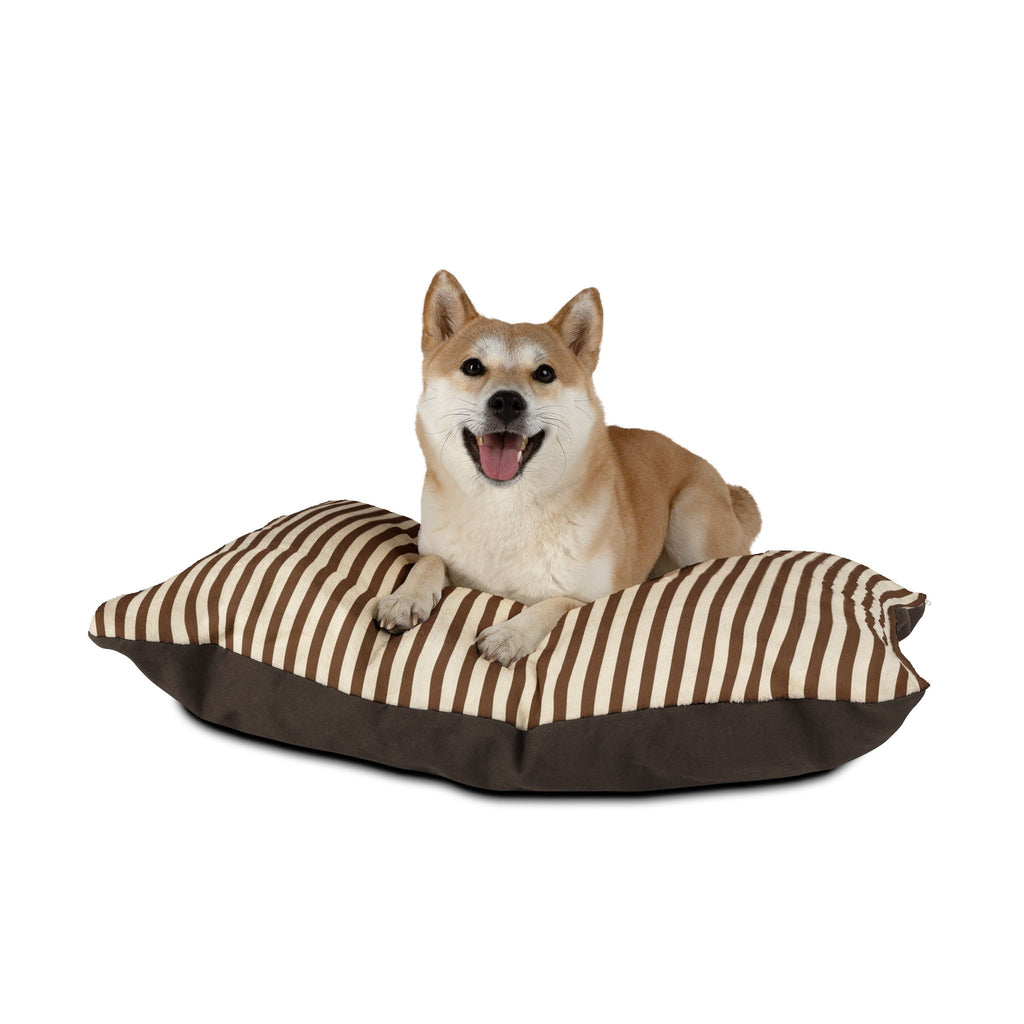 Brown Striped Plush Pet Bed — Cozy Brown & Cream Dog/Cat Cushion