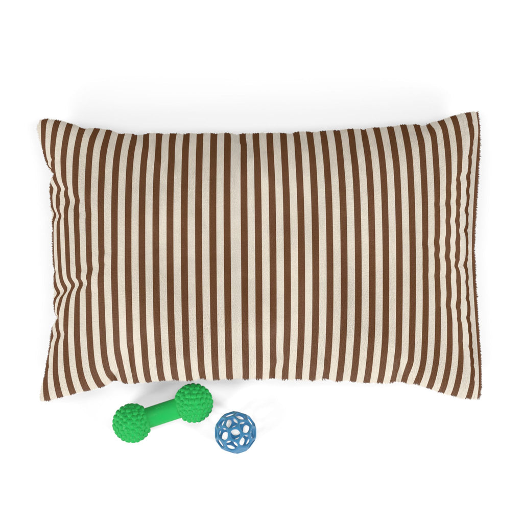 Brown Striped Plush Pet Bed — Cozy Brown & Cream Dog/Cat Cushion