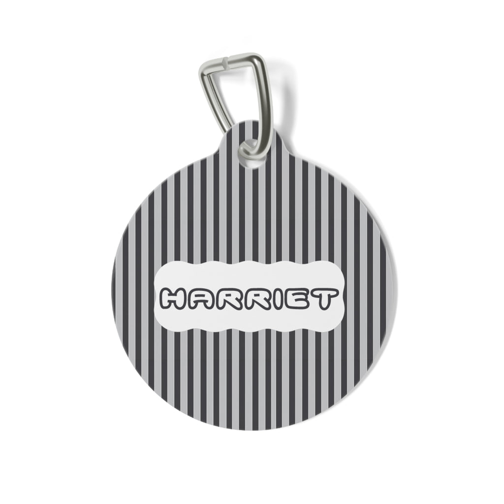 Personalized Grey Striped Pet Tag – Custom Name ID Collar Charm