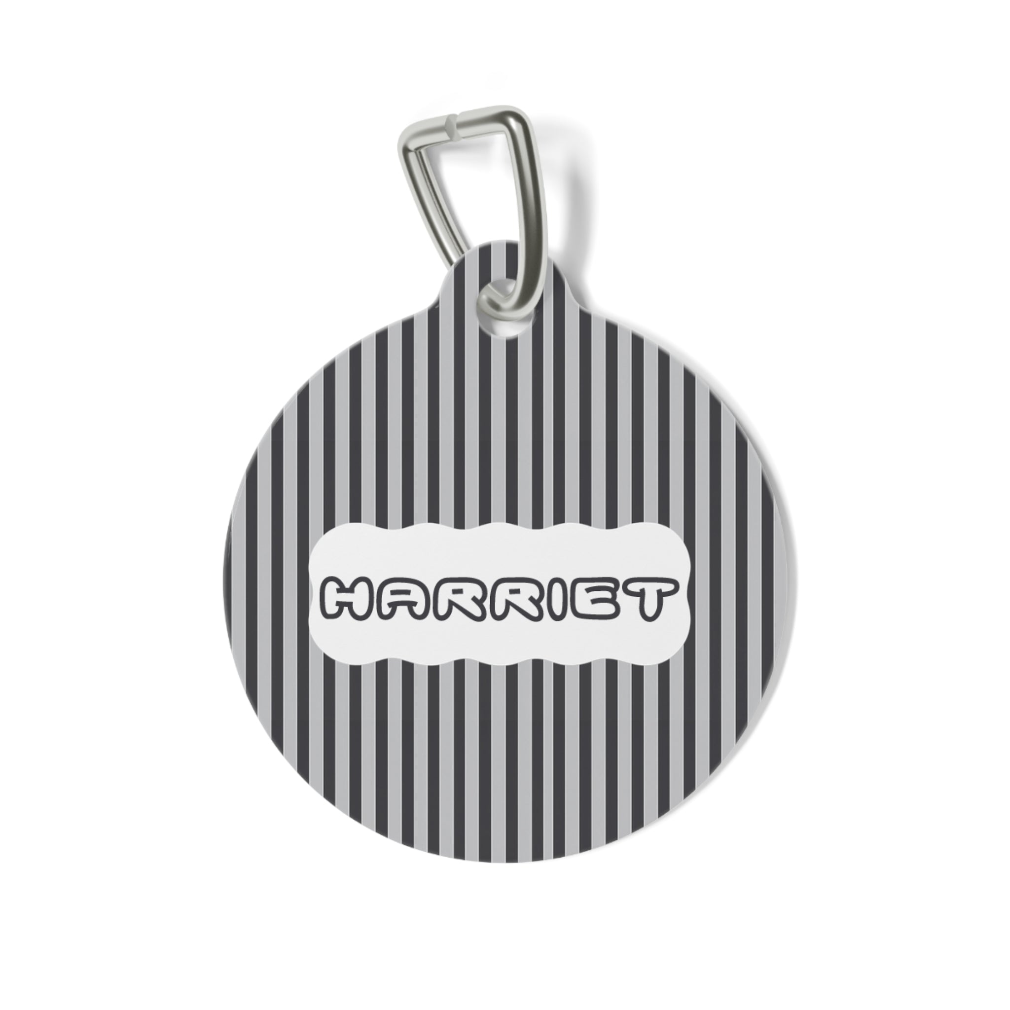 Personalized Grey Striped Pet Tag – Custom Name ID Collar Charm