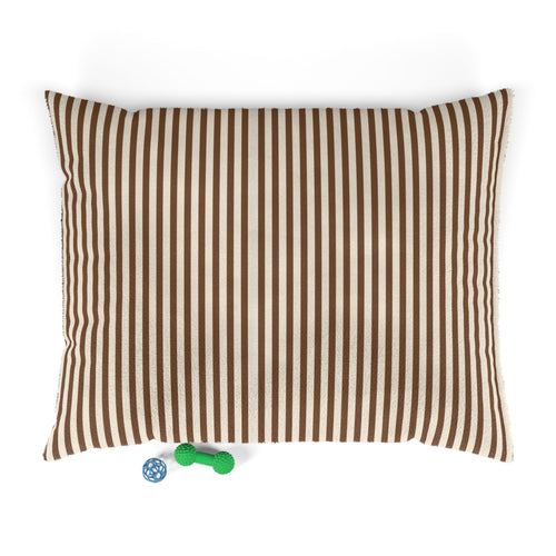 Brown Striped Plush Pet Bed — Cozy Brown & Cream Dog/Cat Cushion