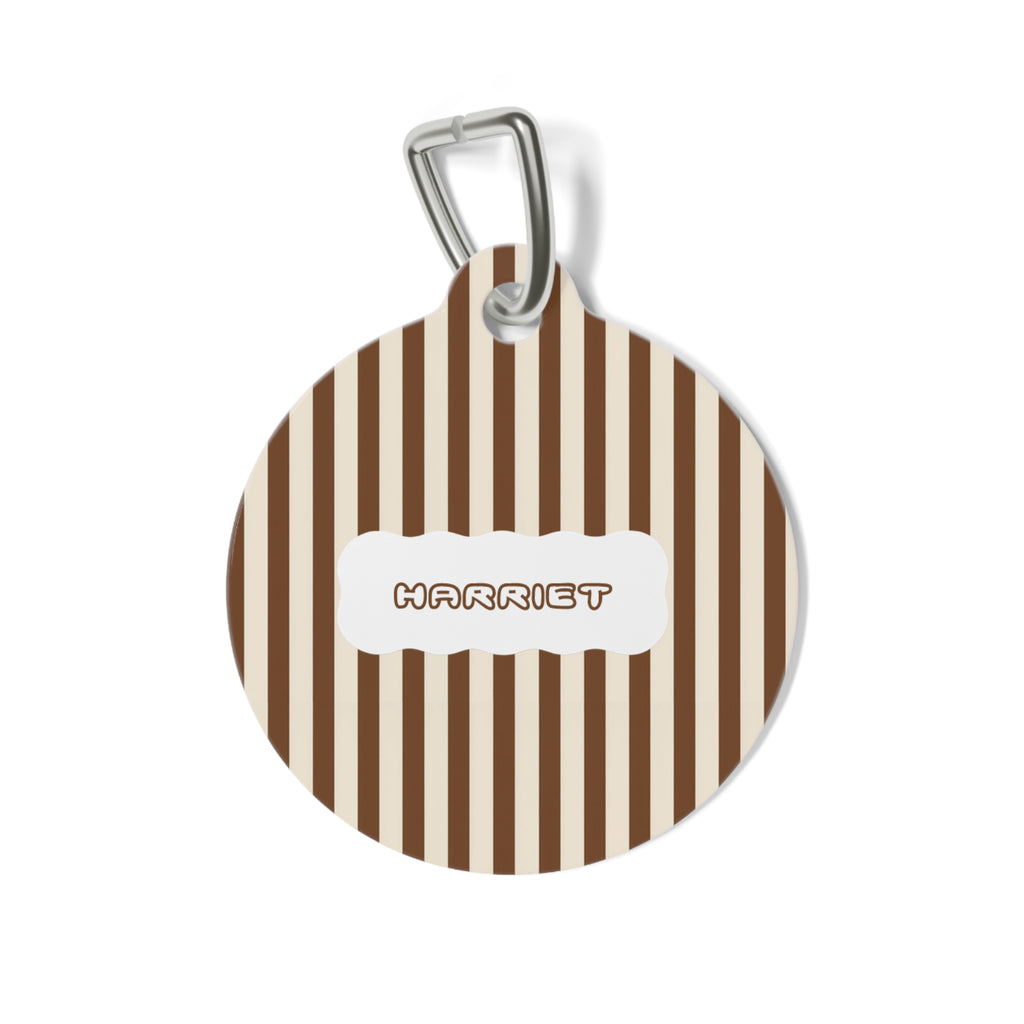 Personalized Brown Striped Pet Tag — Custom Name & Phone ID Tag