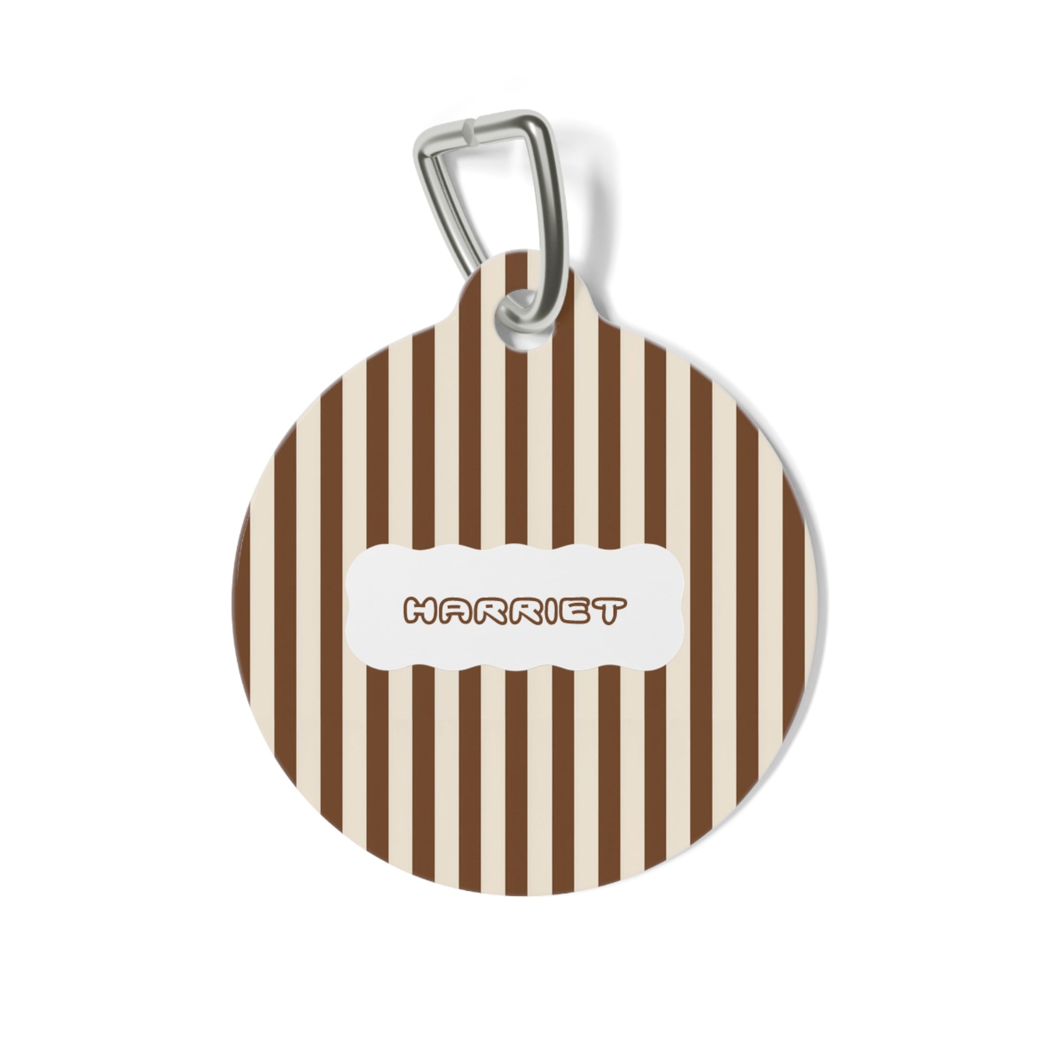 Personalized Brown Striped Pet Tag — Custom Name & Phone ID Tag