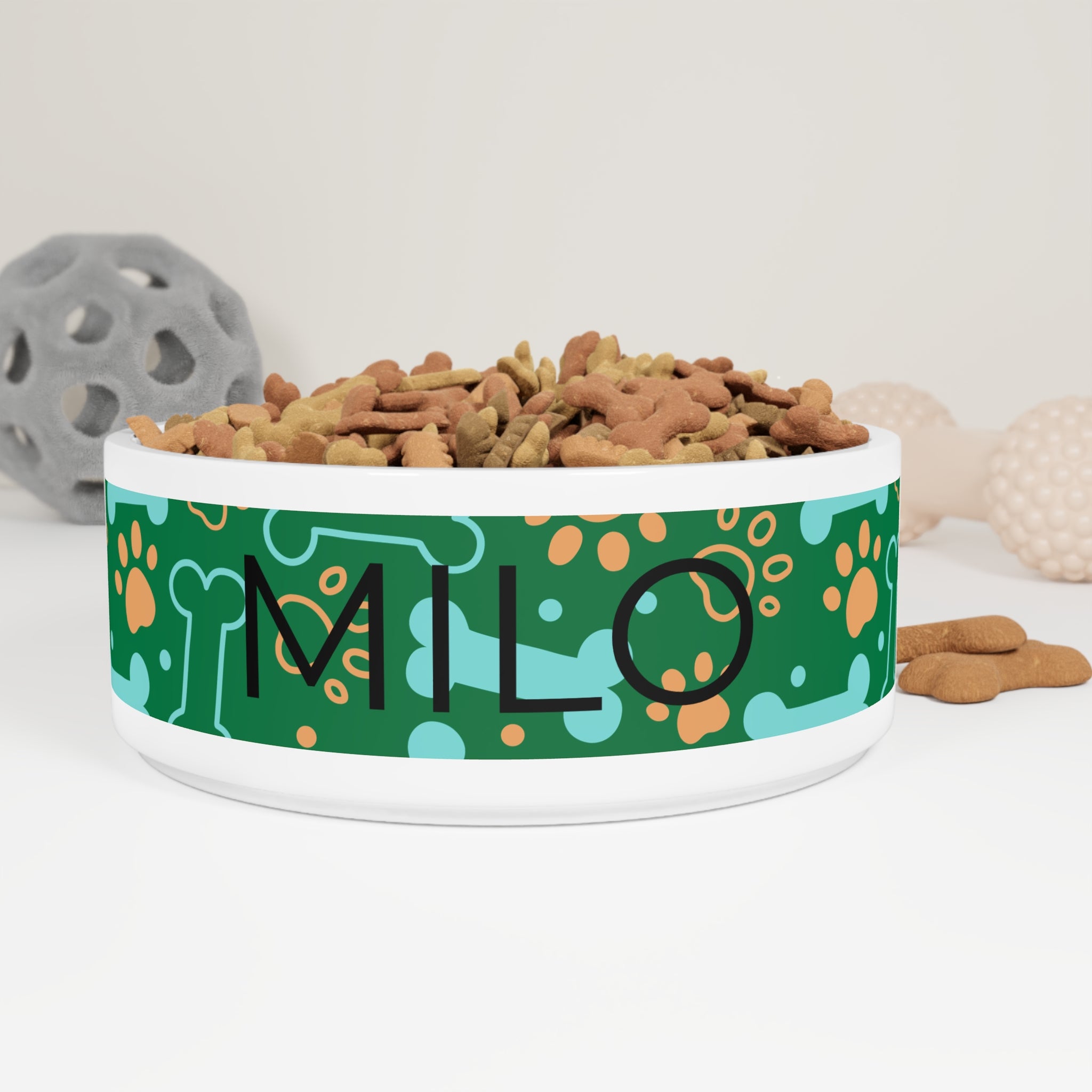 Green Ceramic Dog/Cat Food and Water Bowl
