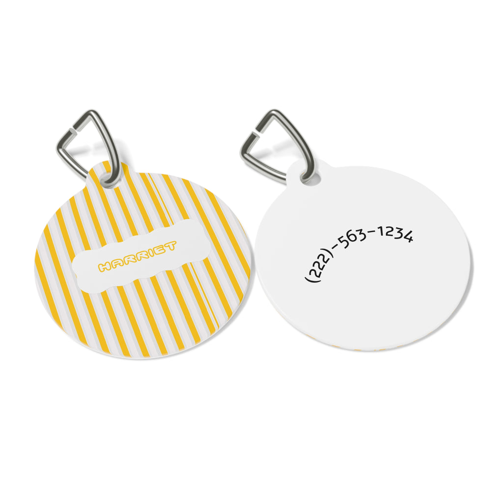 Yellow Striped Pet Tag — Personalized Name & Phone ID Tag
