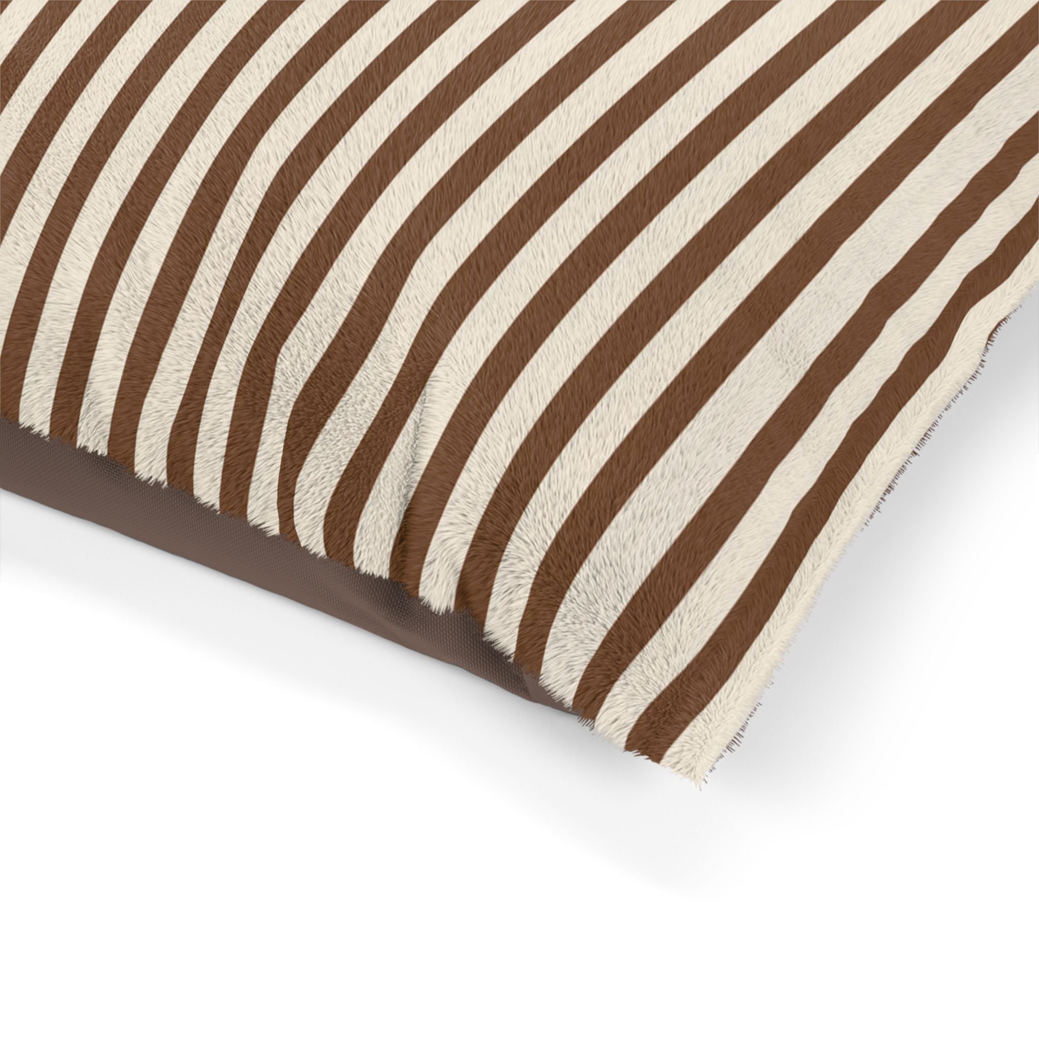 Brown Striped Plush Pet Bed — Cozy Brown & Cream Dog/Cat Cushion