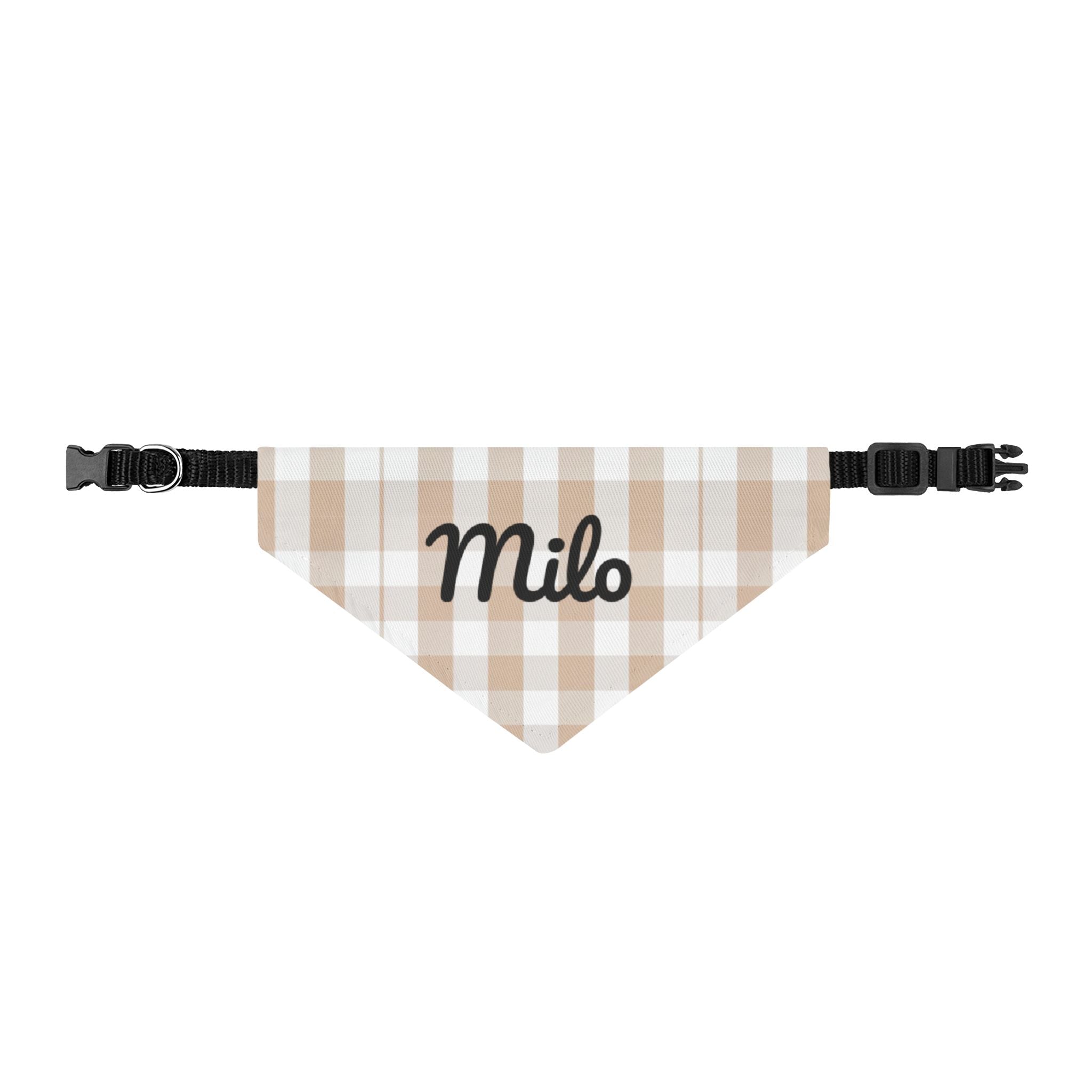 Personalized Beige Plaid Clip-On Pet Bandana