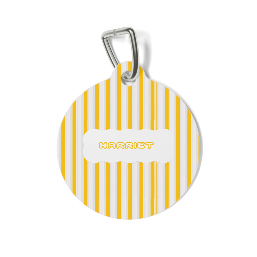Yellow Striped Pet Tag — Personalized Name & Phone ID Tag
