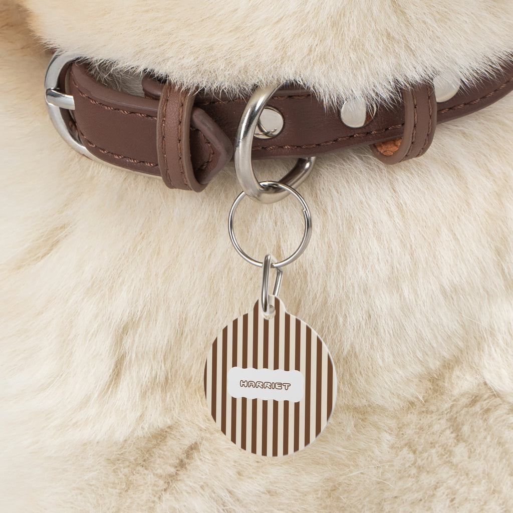 Personalized Brown Striped Pet Tag — Custom Name & Phone ID Tag