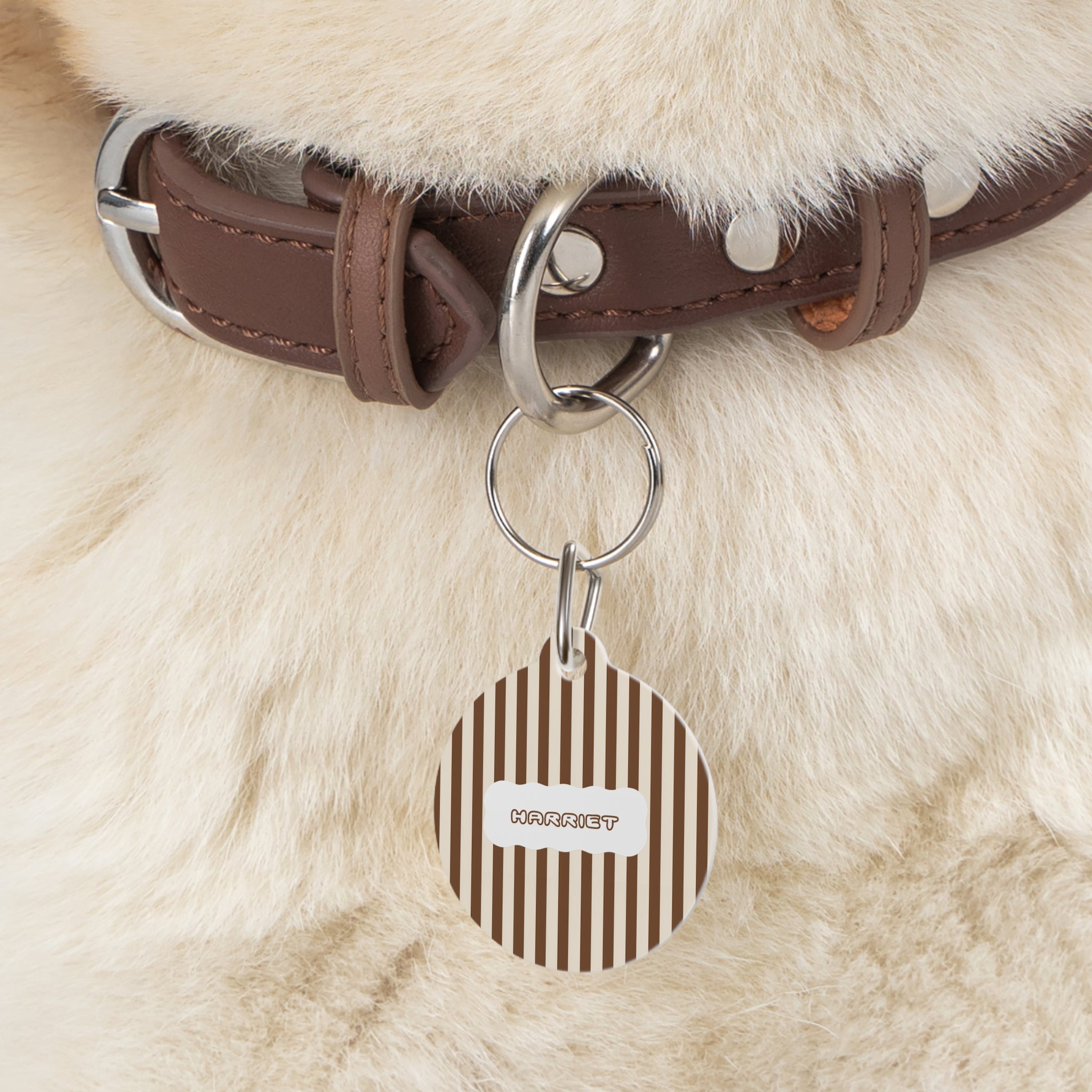 Personalized Brown Striped Pet Tag — Custom Name & Phone ID Tag