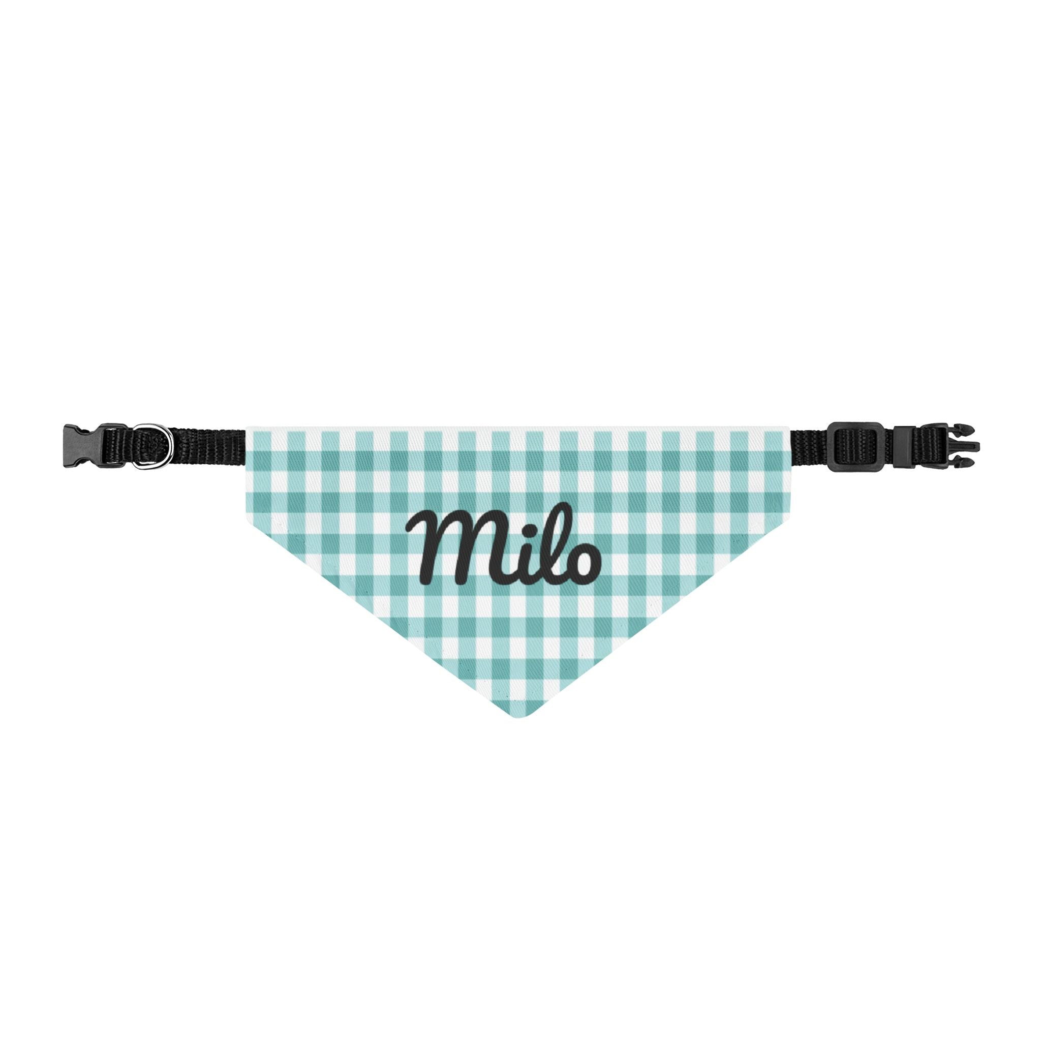 Personalized Aqua Gingham Clip-On Pet Bandana
