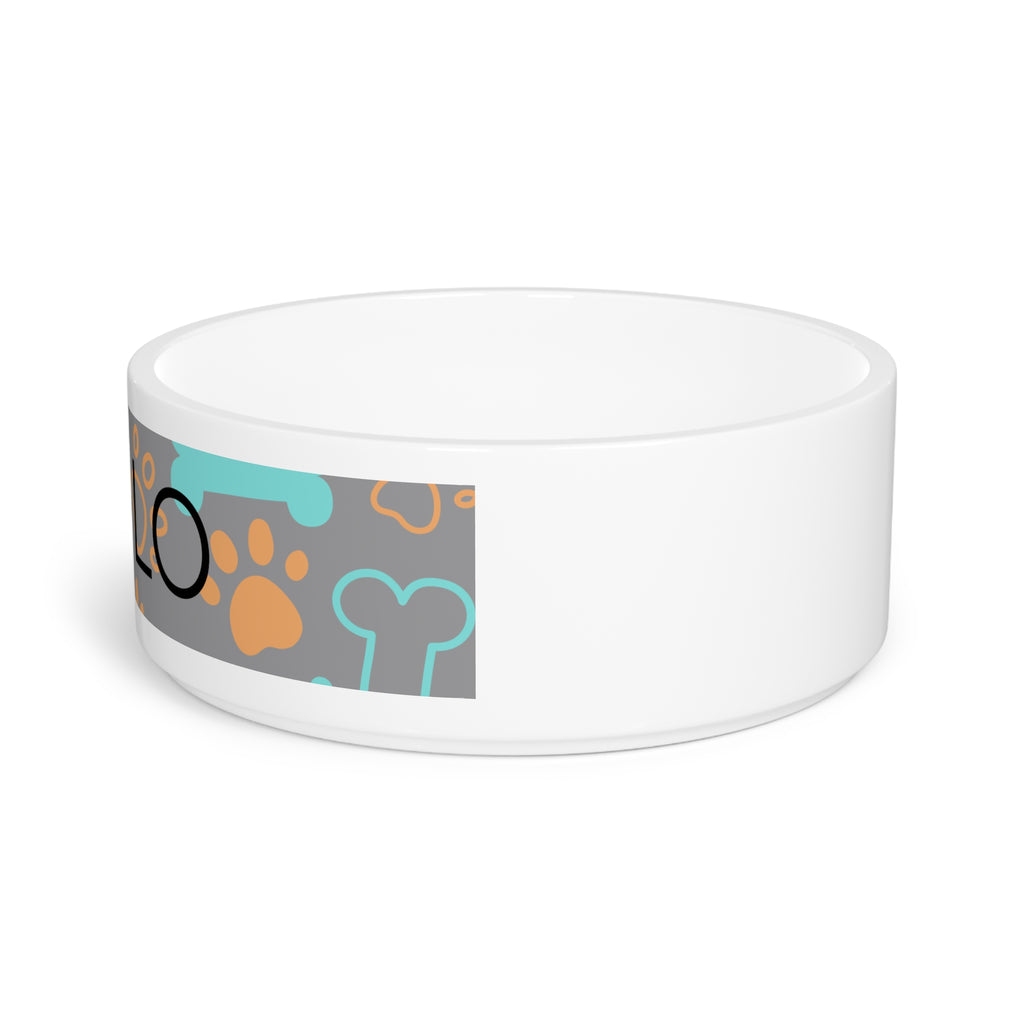 Grey Ceramic Dog/Cat Food and Water Bowl - Custom Name / Personalized