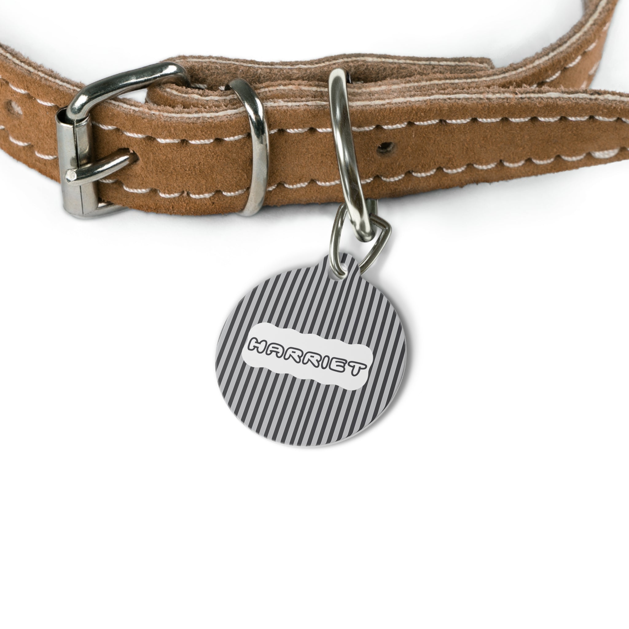 Personalized Grey Striped Pet Tag – Custom Name ID Collar Charm