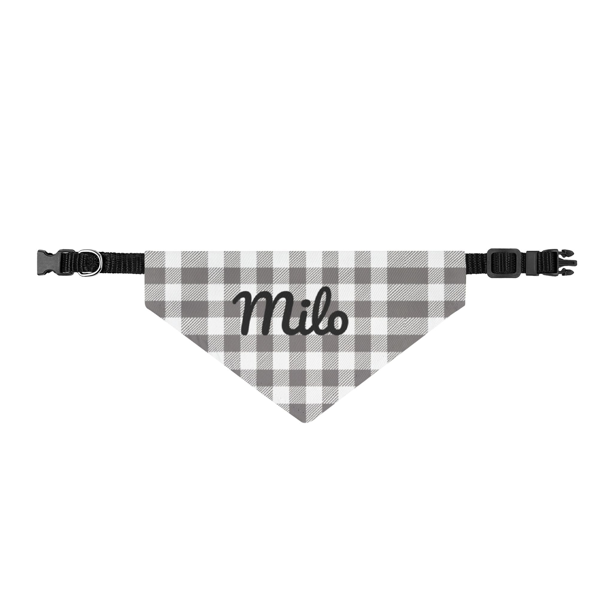 Personalized Gray Buffalo Plaid Clip-On Pet Bandana