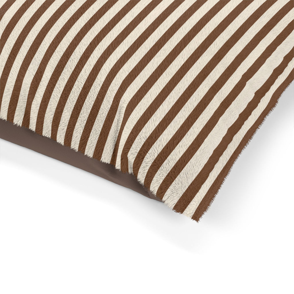 Brown Striped Plush Pet Bed — Cozy Brown & Cream Dog/Cat Cushion