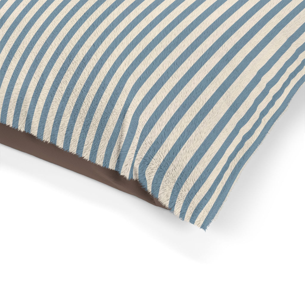 Blue Striped Plush Pet Bed — Cozy Dog & Cat Cushion