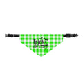 Clip-On Pet Bandana — "Tricks Are for Treats" Green Gingham Dog Bandana