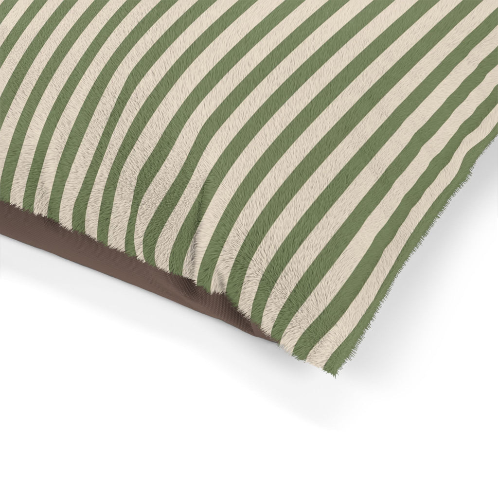 Olive Green Striped Comfort Pet Bed — Cozy Dog & Cat Cushion