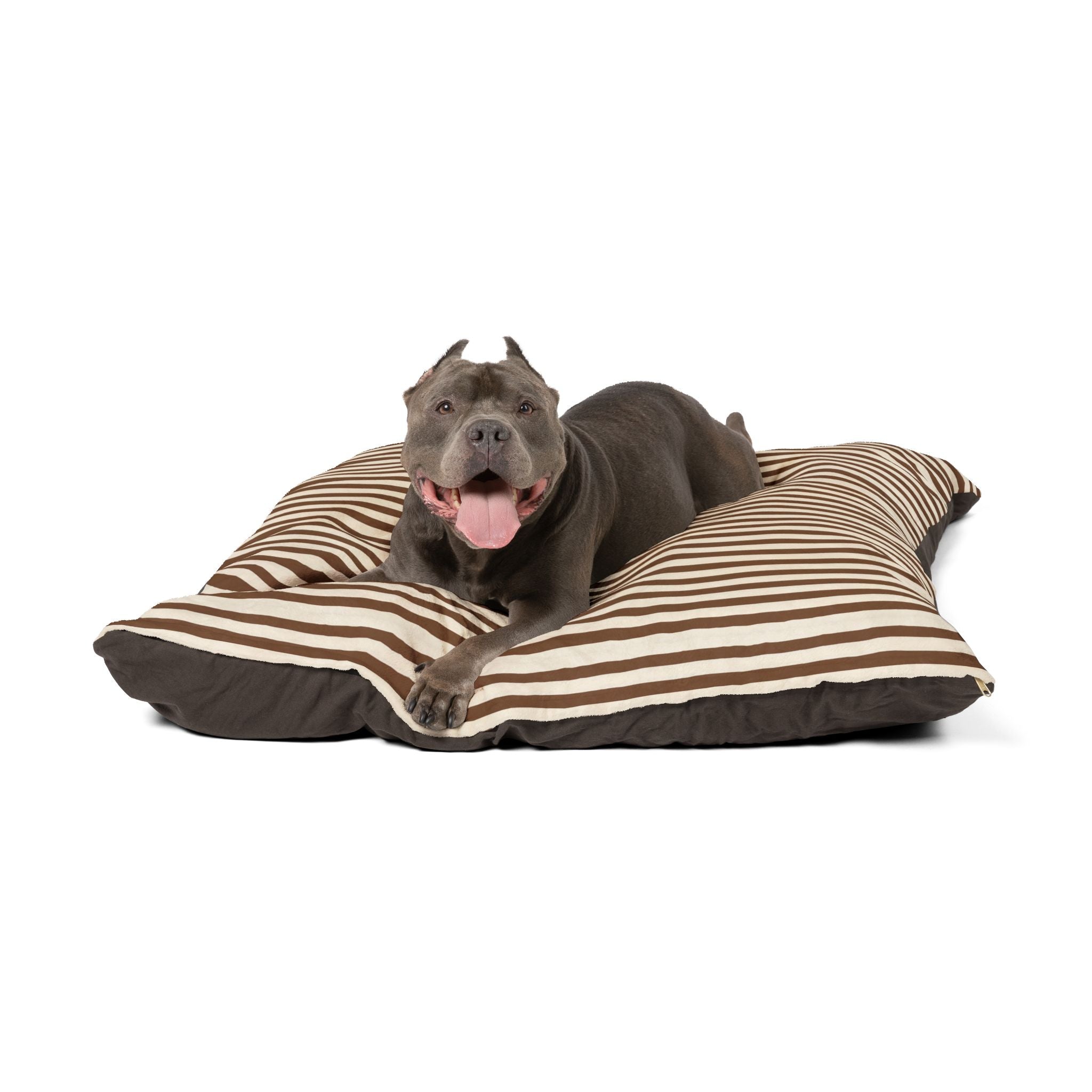 Brown Striped Plush Pet Bed — Cozy Brown & Cream Dog/Cat Cushion