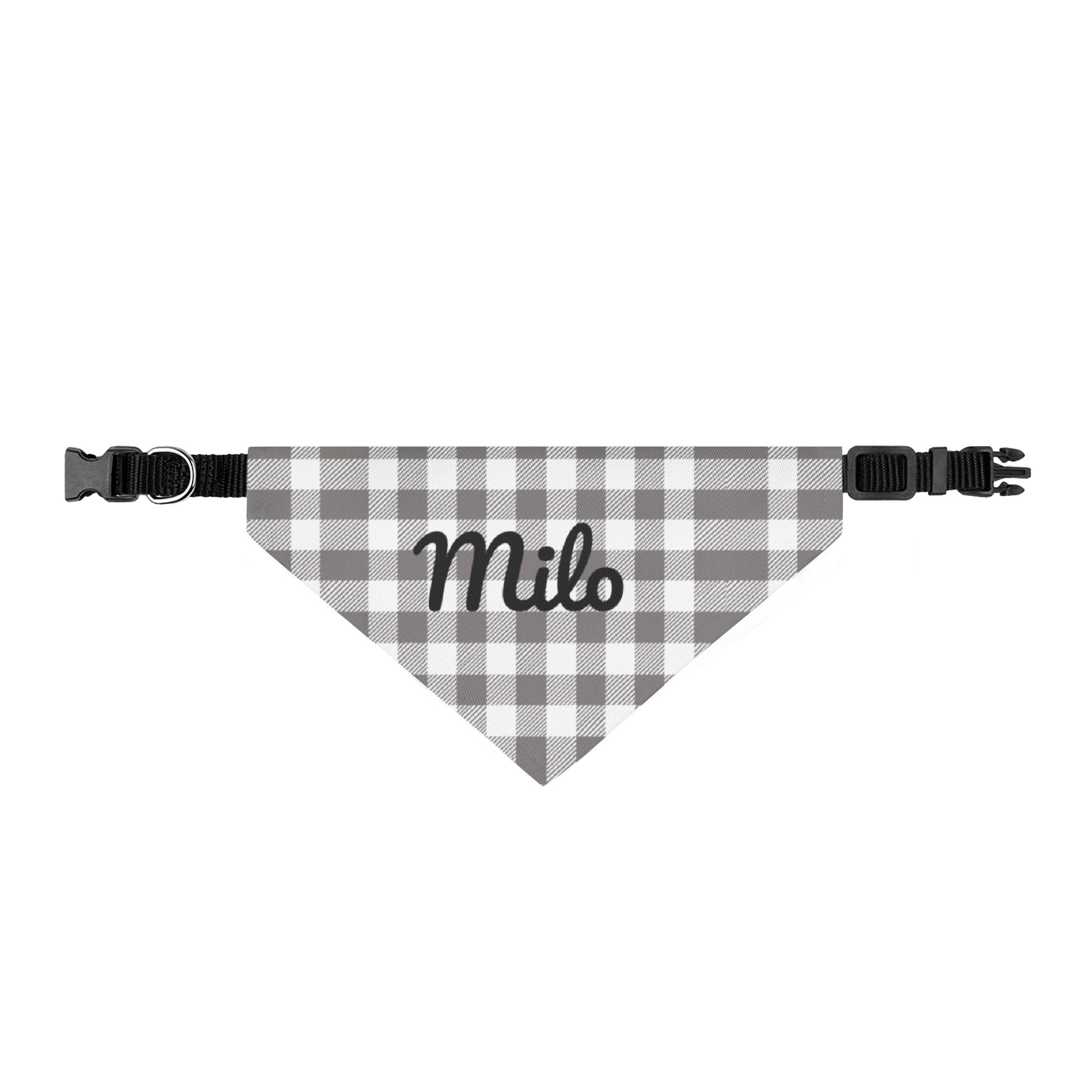 Personalized Gray Buffalo Plaid Clip-On Pet Bandana