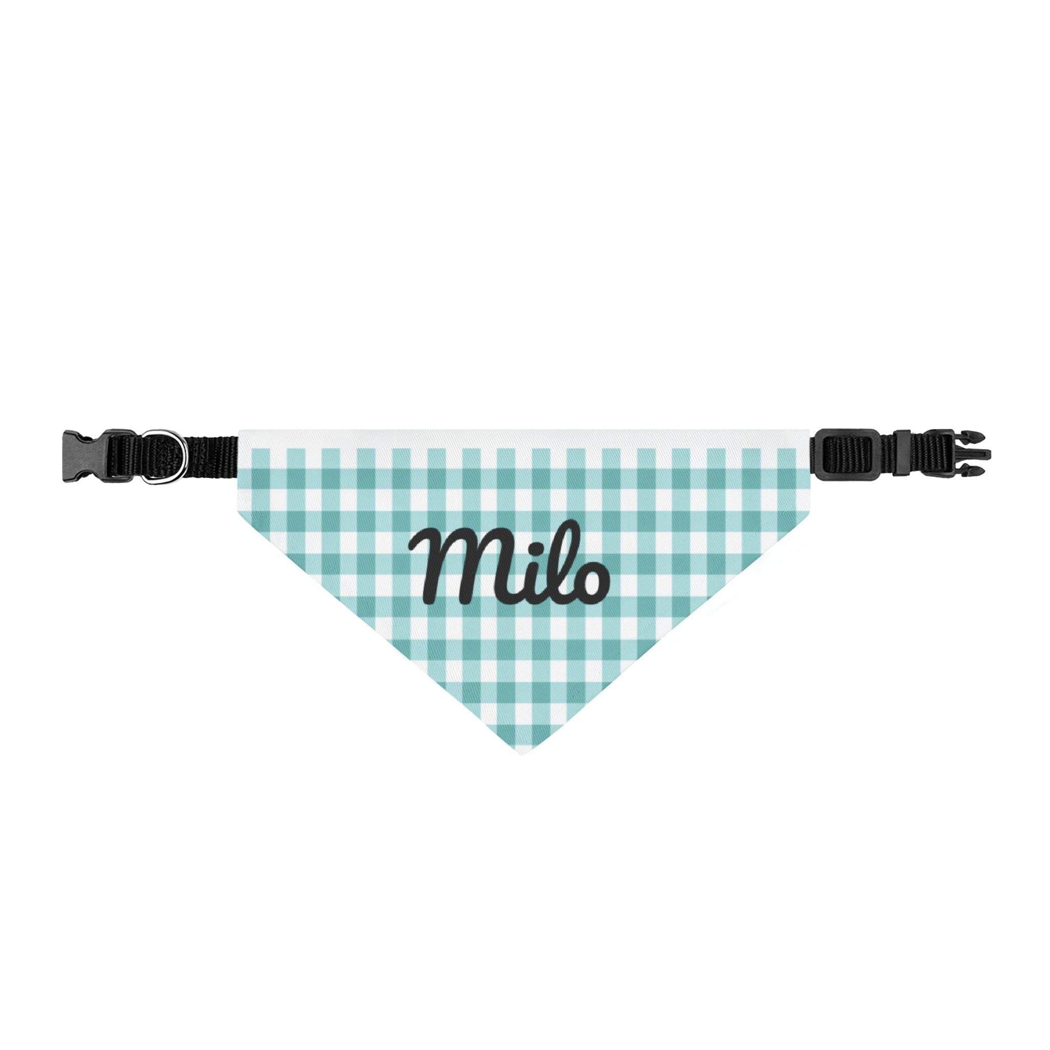 Personalized Aqua Gingham Clip-On Pet Bandana