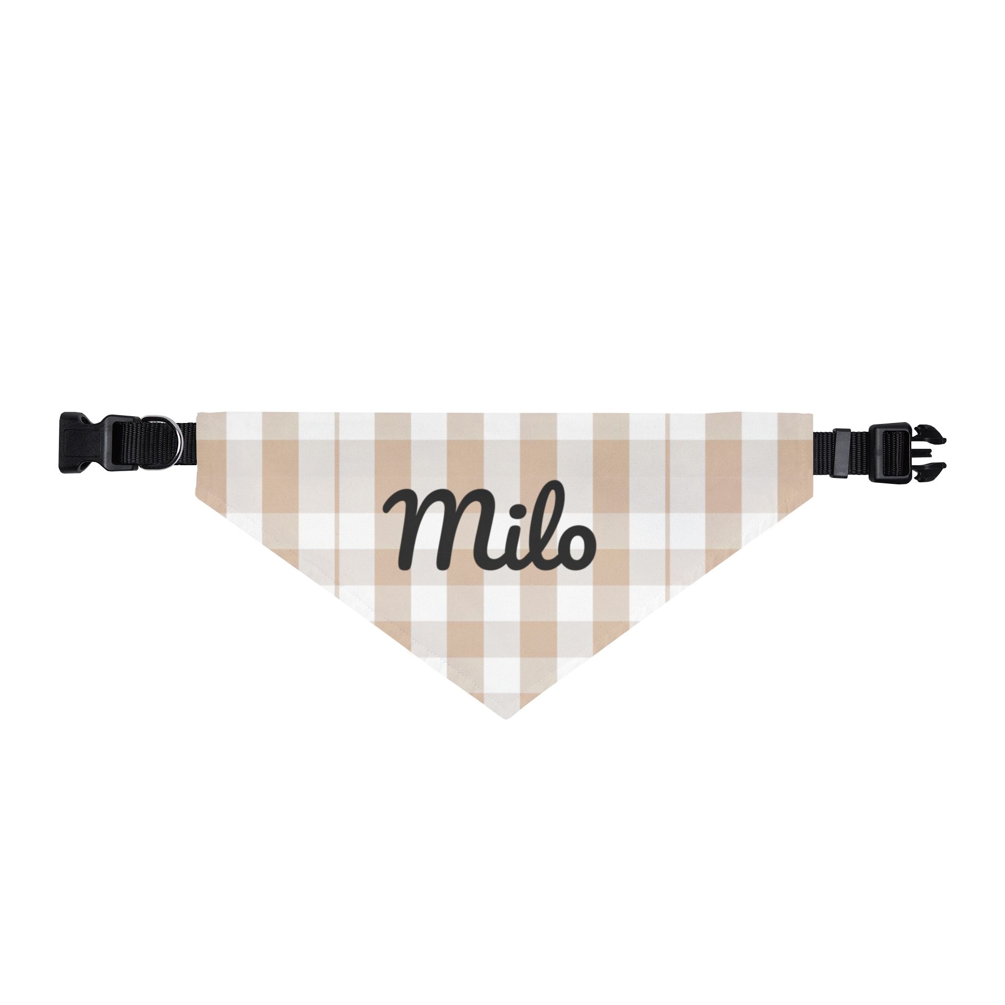 Personalized Beige Plaid Clip-On Pet Bandana