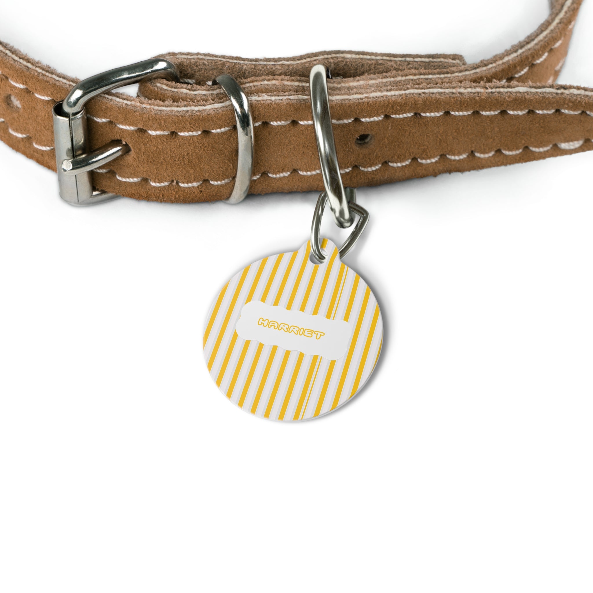 Yellow Striped Pet Tag — Personalized Name & Phone ID Tag