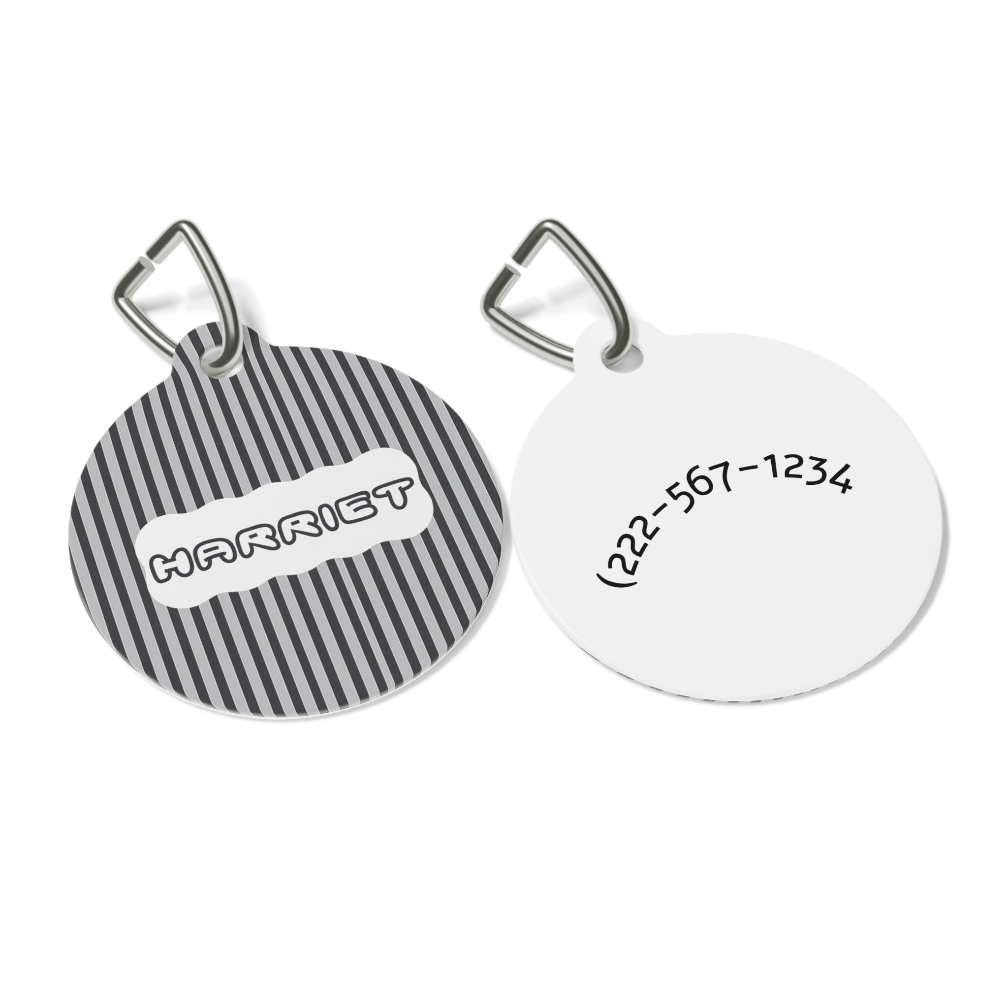Personalized Grey Striped Pet Tag – Custom Name ID Collar Charm