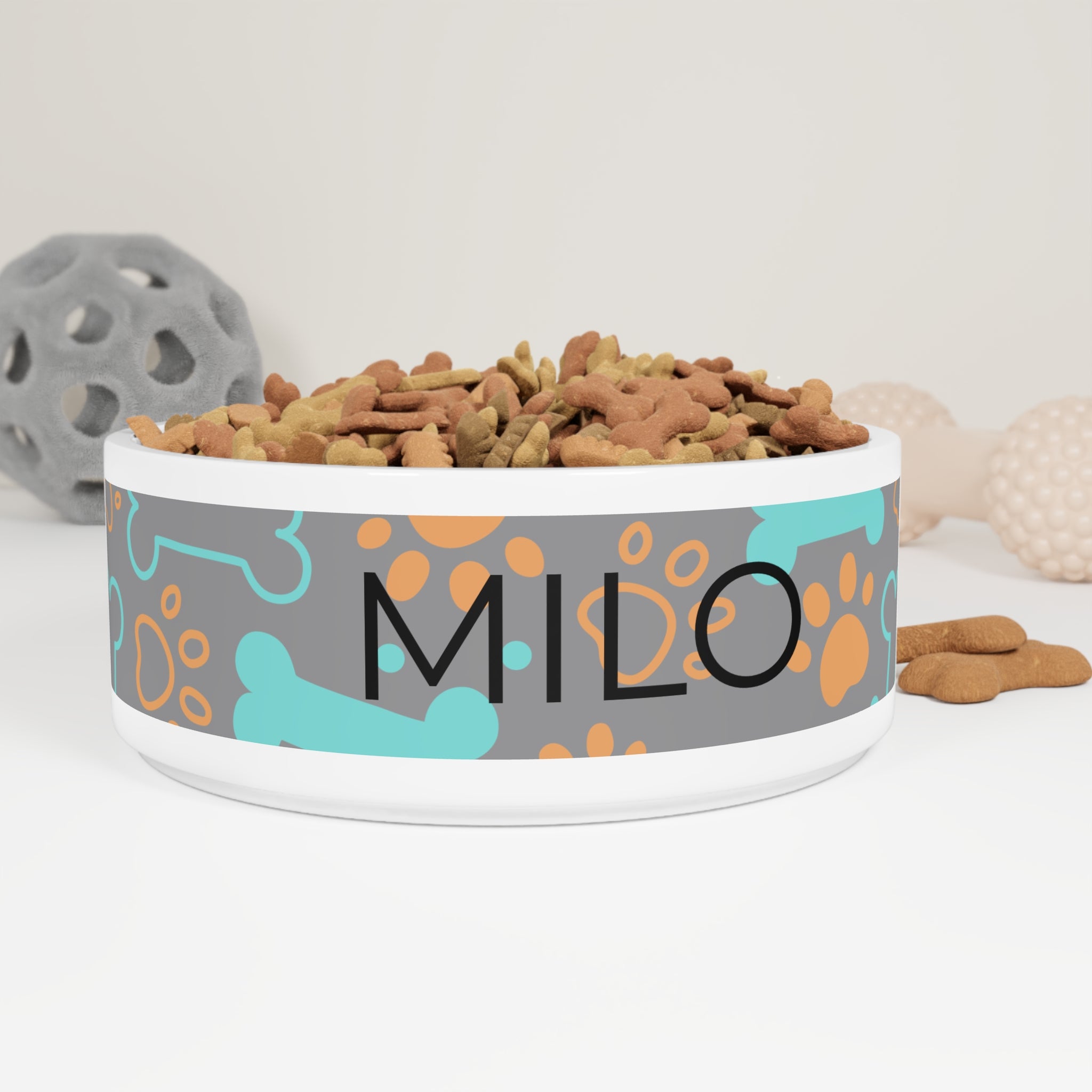 Grey Ceramic Dog/Cat Food and Water Bowl - Custom Name / Personalized