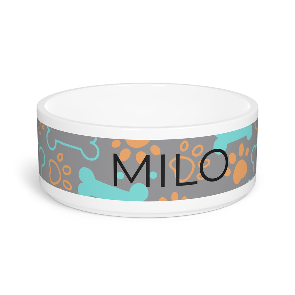Grey Ceramic Dog/Cat Food and Water Bowl - Custom Name / Personalized
