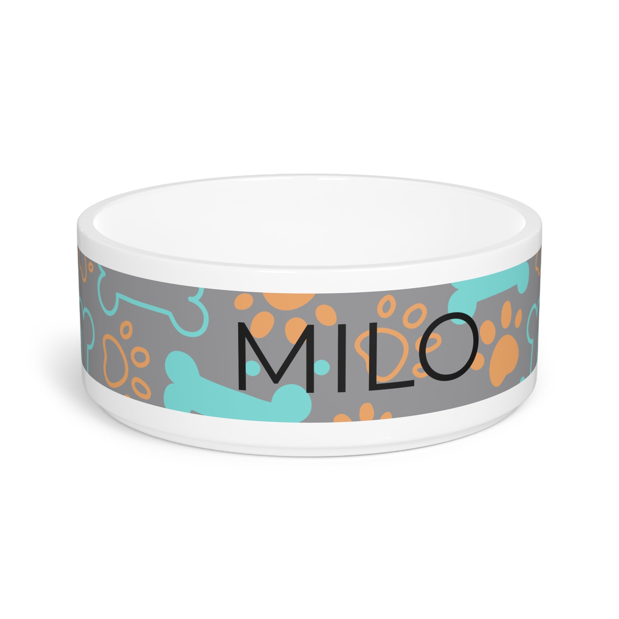Grey Ceramic Dog/Cat Food and Water Bowl - Custom Name / Personalized