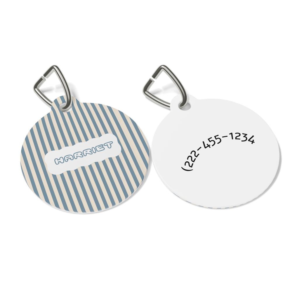 Blue Striped Personalized Pet ID Tag — Custom Name & Phone Number