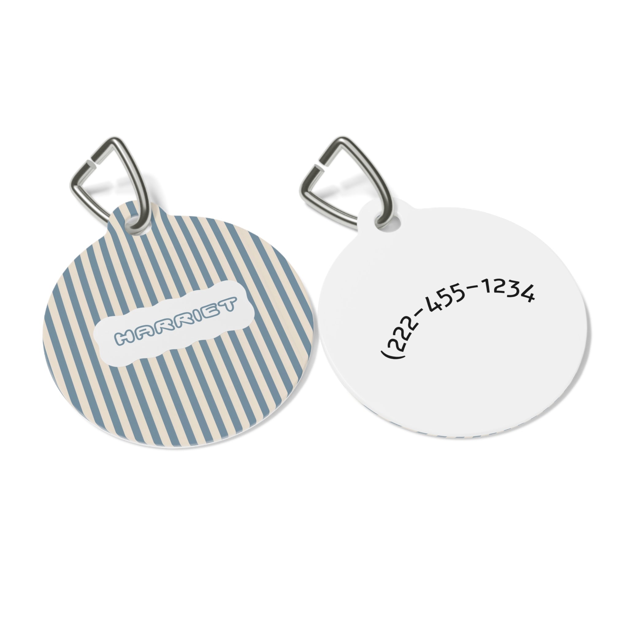 Blue Striped Personalized Pet ID Tag — Custom Name & Phone Number