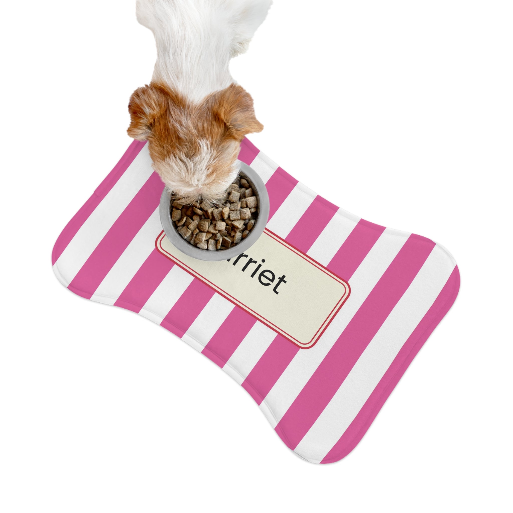 Personalized Pink Striped Pet Feeding Mat