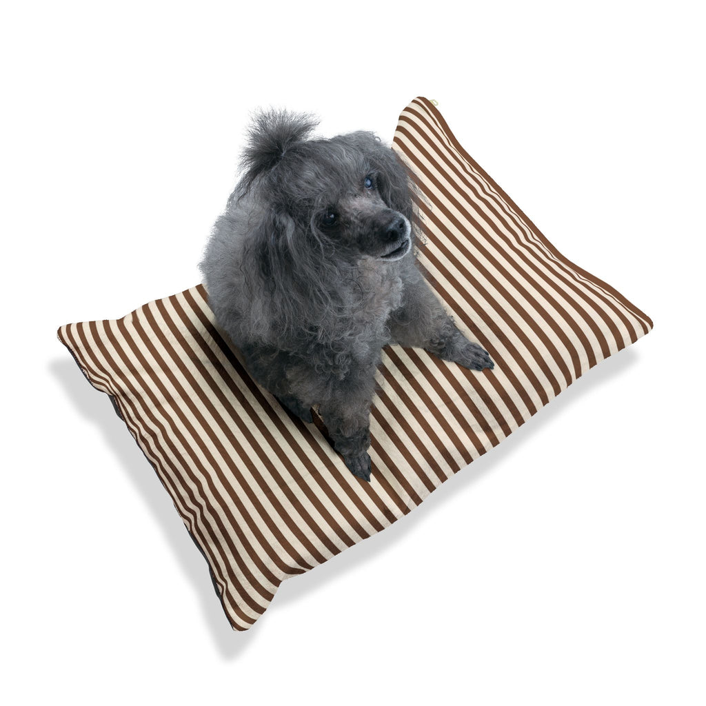 Brown Striped Plush Pet Bed — Cozy Brown & Cream Dog/Cat Cushion