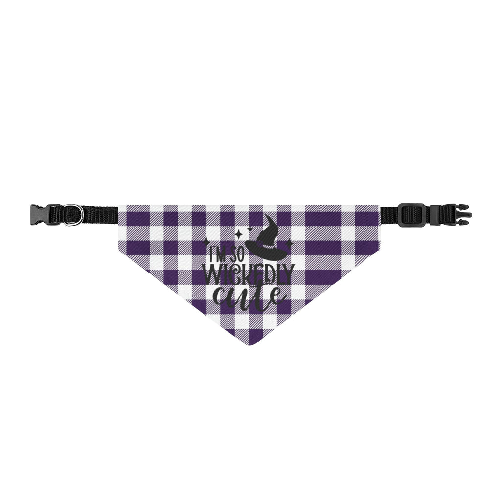 Pet Bandana – Purple Buffalo Check "Witchy & Cute" Clip-On Collar Accessory
