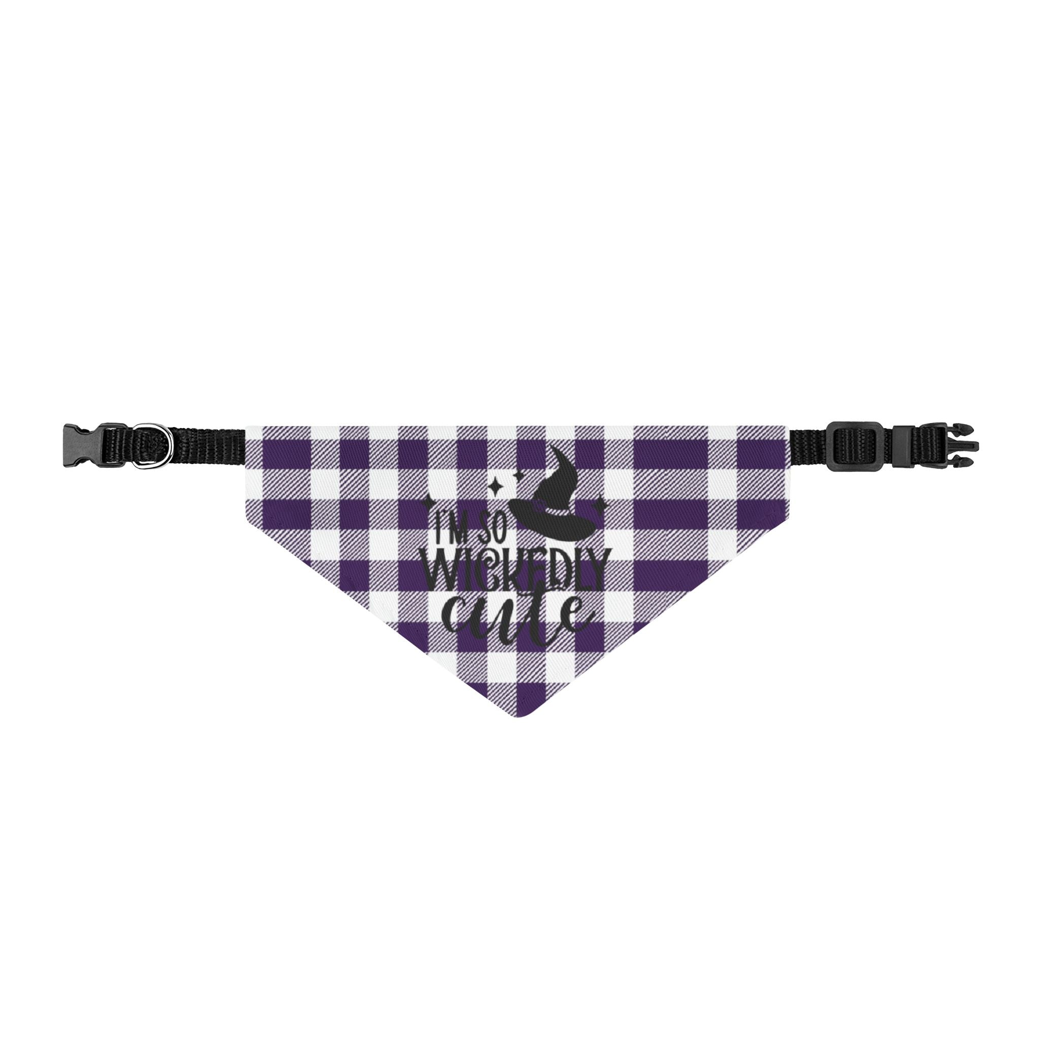 Pet Bandana – Purple Buffalo Check "Witchy & Cute" Clip-On Collar Accessory