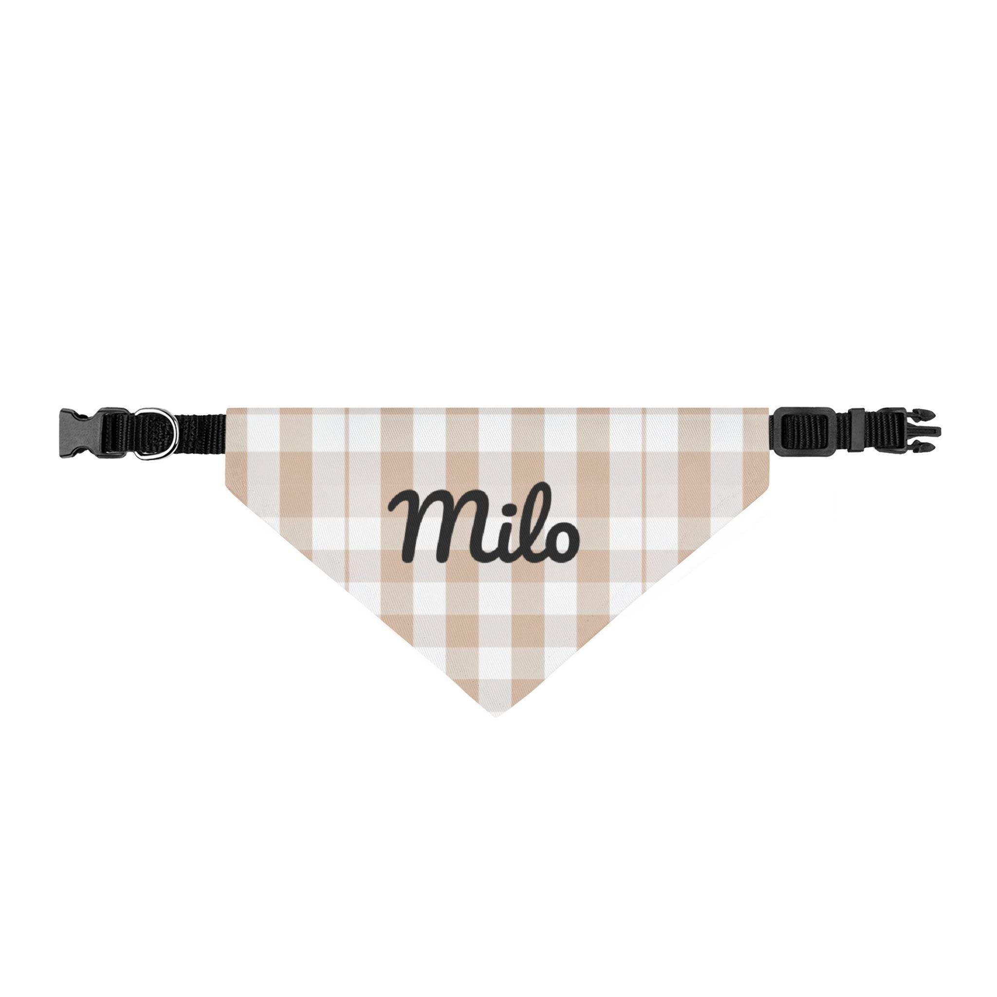 Personalized Beige Plaid Clip-On Pet Bandana