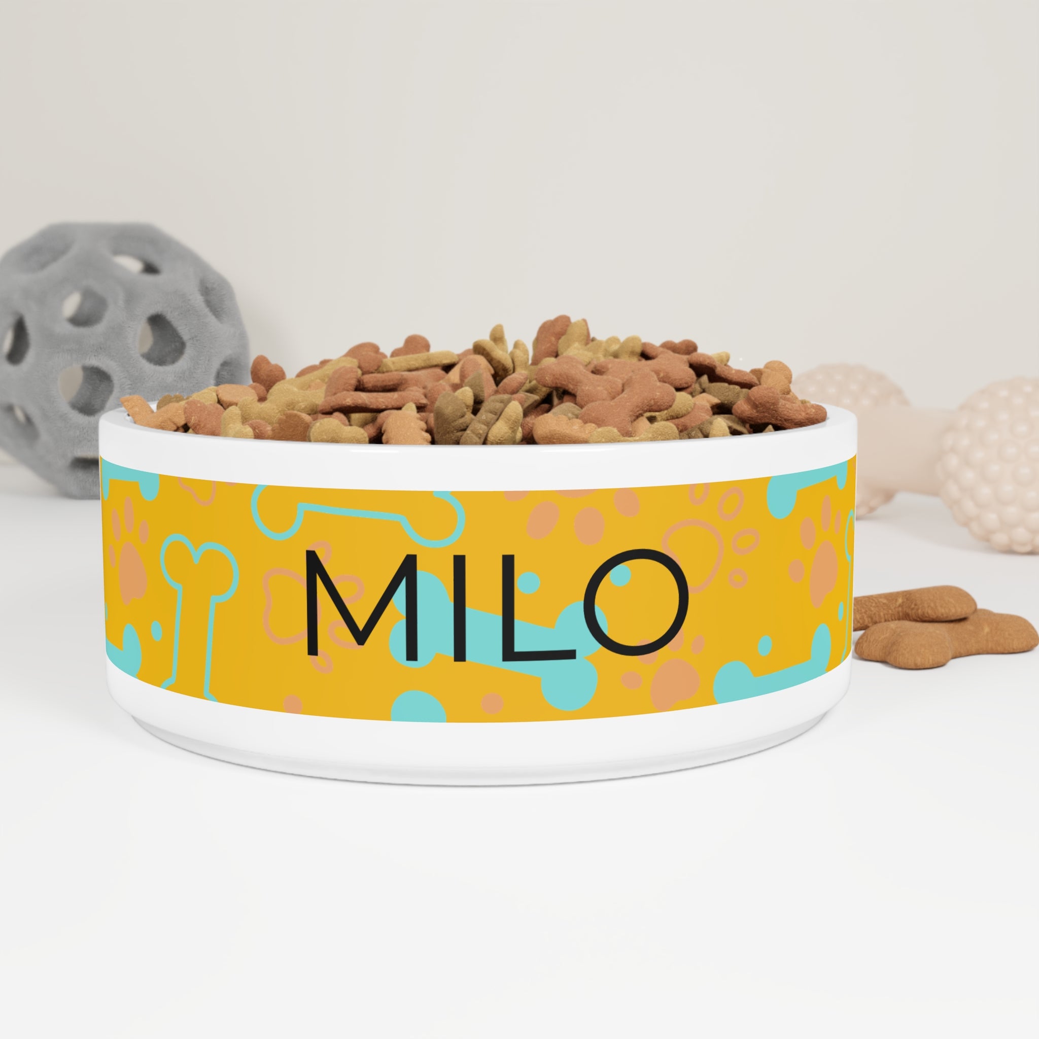 Yellow Ceramic Dog/Cat Food and Water Bowl