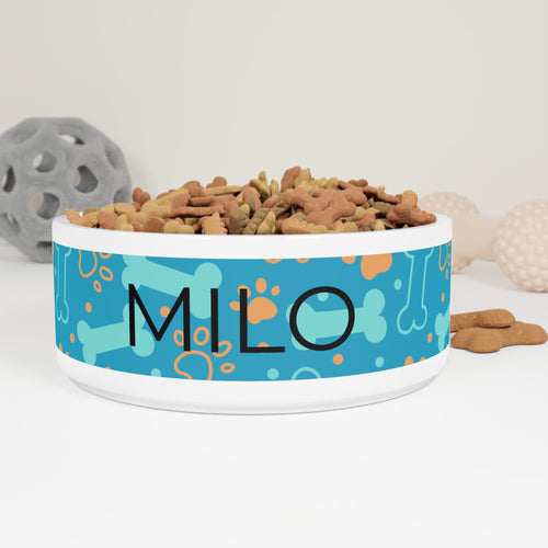 Blue Ceramic Dog/Cat Food and Water Bowl - Custom Name / Personalized