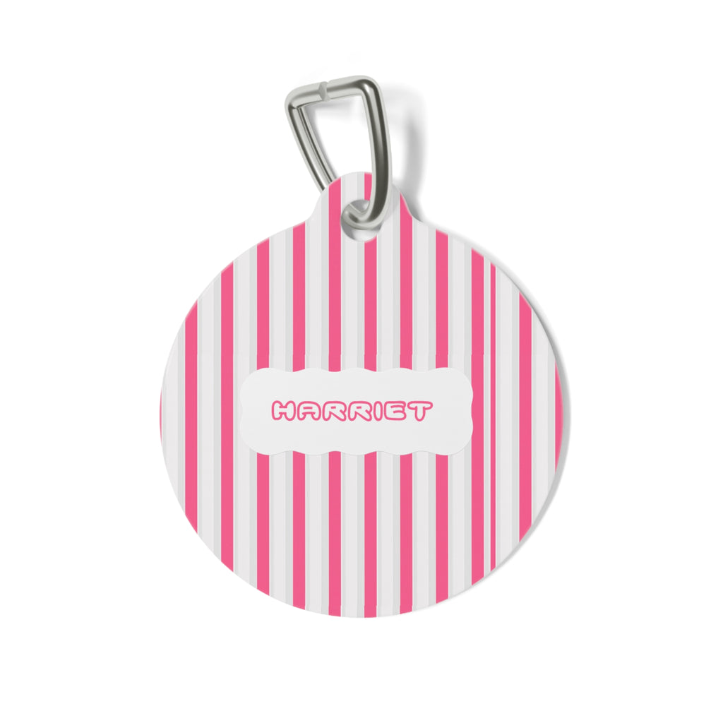 Personalized Pink Striped Pet Tag — Custom Name & Phone ID