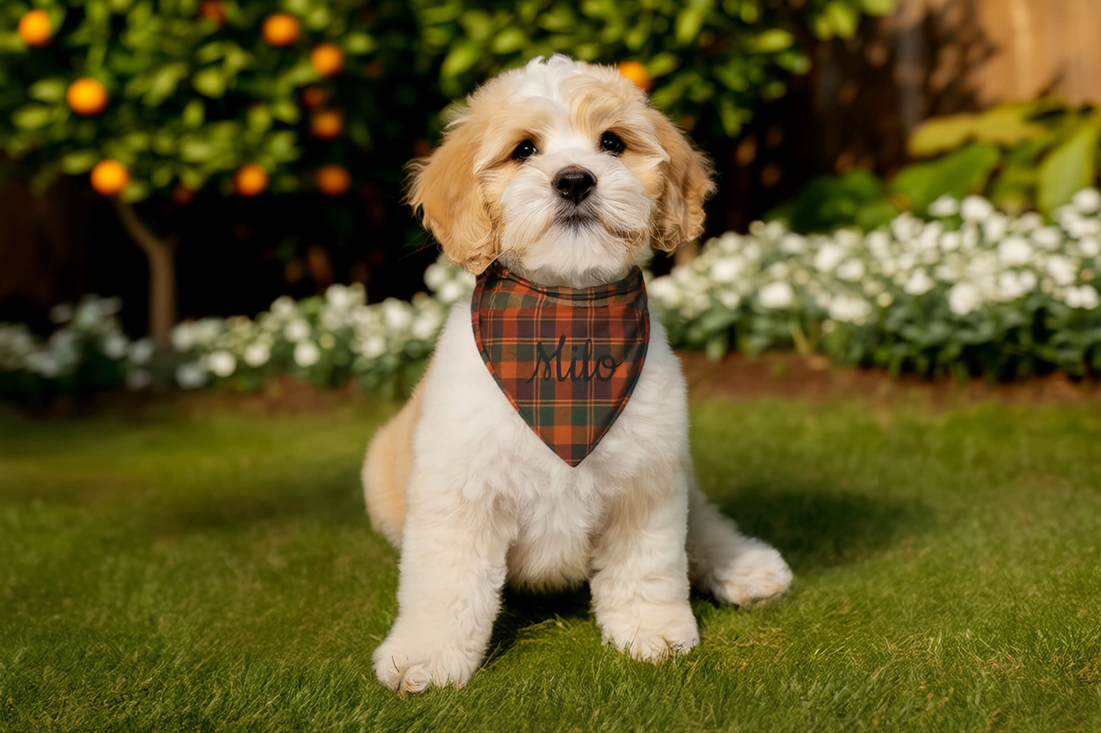 Rustic Orange Plaid Clip-On Pet Bandana