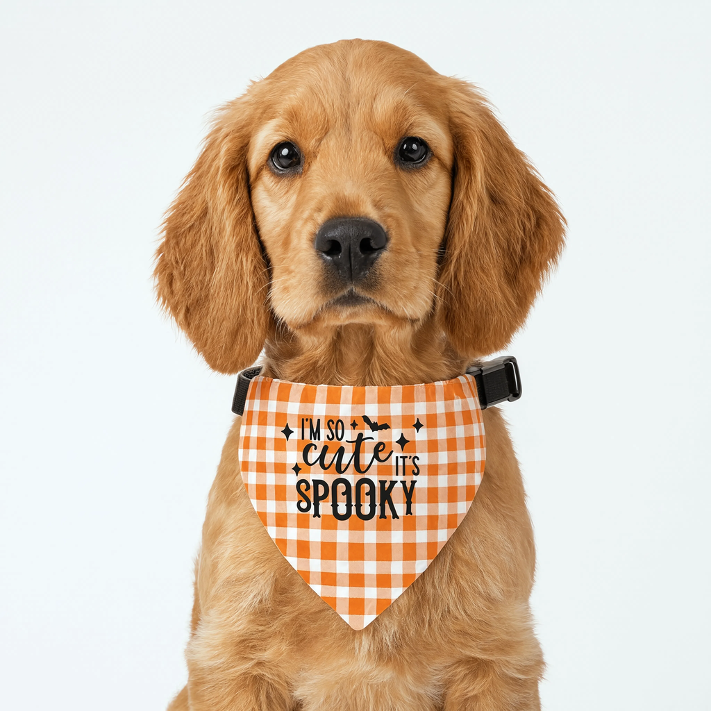 Halloween Gingham Clip-On Pet Bandana - "I'm So Cute It's Spooky"